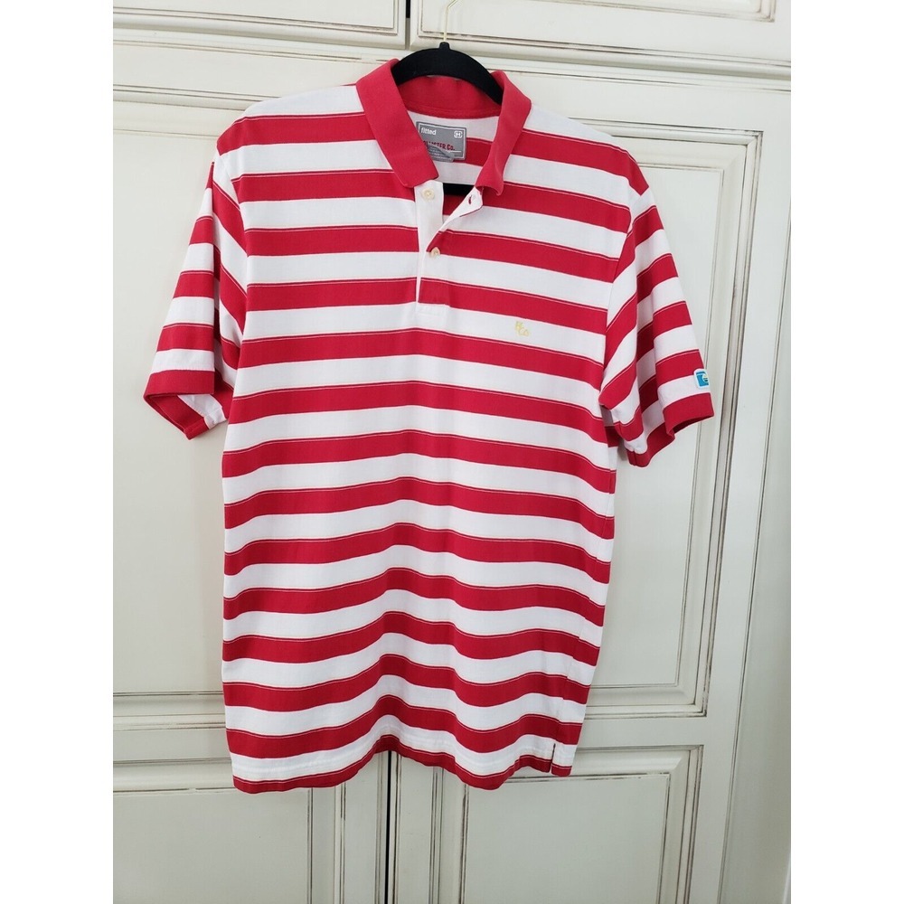Vtg Hollister Co Fitted Polo Pacific Merchants Sz L HCo Logo Striped